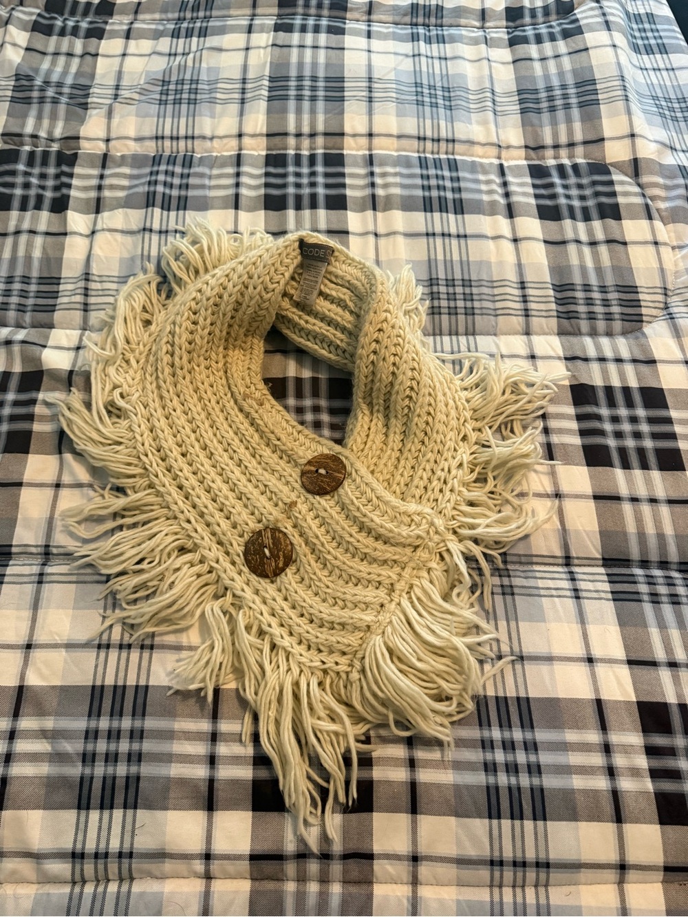Cream Knit Fringe Button Scarf Collar by Dex
